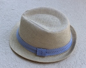 Baby/Toddler Fedora - Blue Seersucker Trim - Baby Hat - Preppy