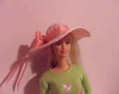 Handmade Barbie doll miniature fashion doll large brimmed hat beautiful for the spring and summer months.