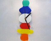 Pebbles Wall Clock Fused Glass Assorted Pebbles in Blue,Teal,White,Red,Yellow,Orange Finished with Black Metal Hands Gift Boxed
