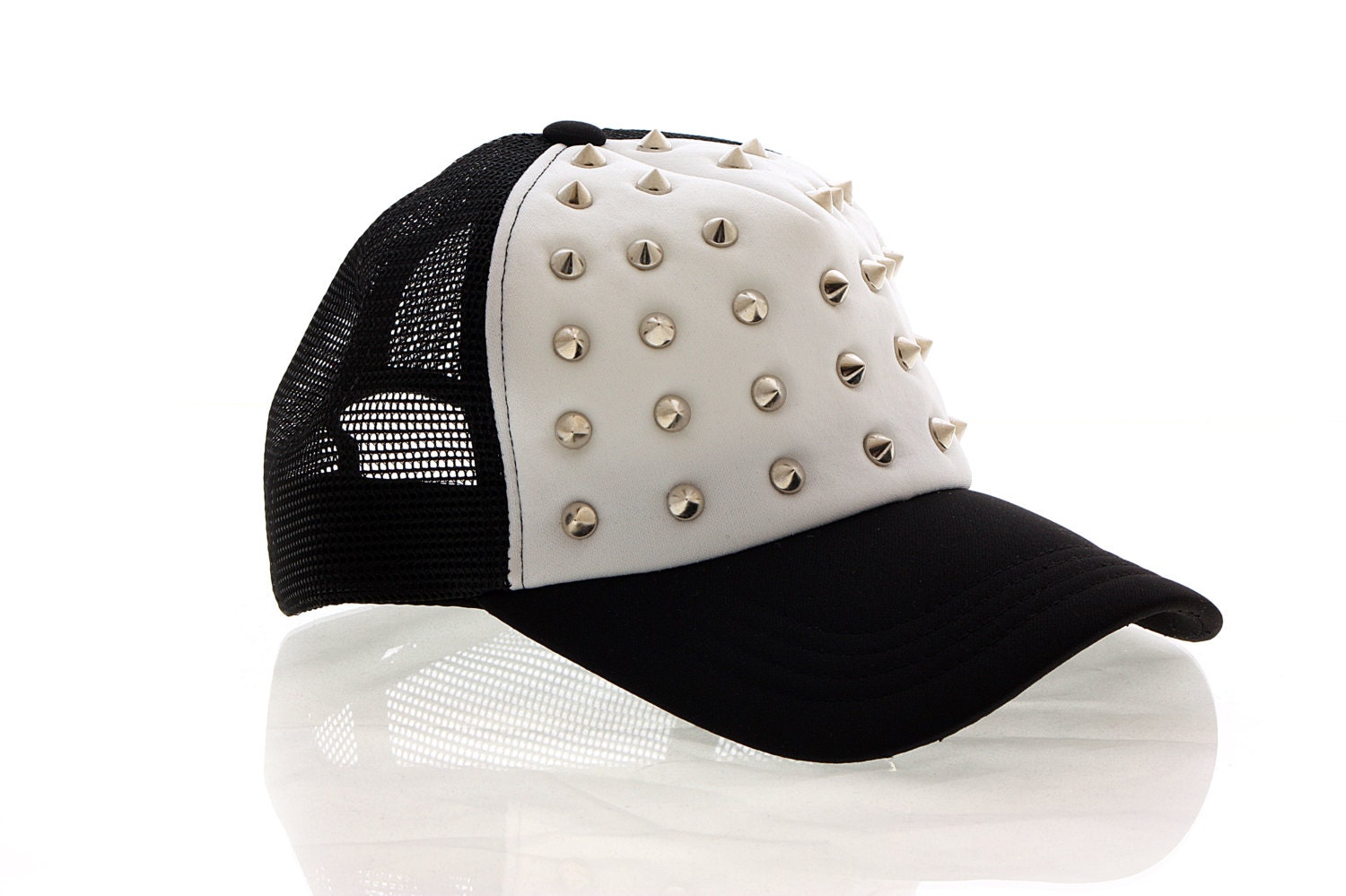 Studded Cap Silver studs with custom design whites mesh cap CUSTOMDUO on ETSY