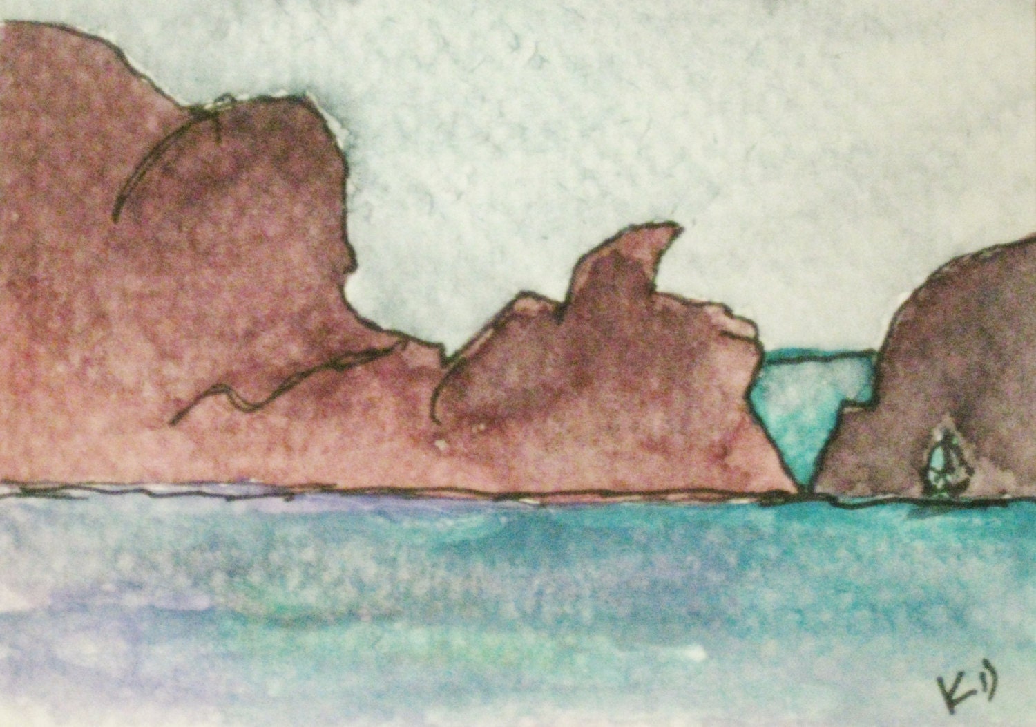 California Painting. Rodeo Beach 1, watercolor, pen and ink ACEO. Marin Headlands. Kathleen Daughan art.