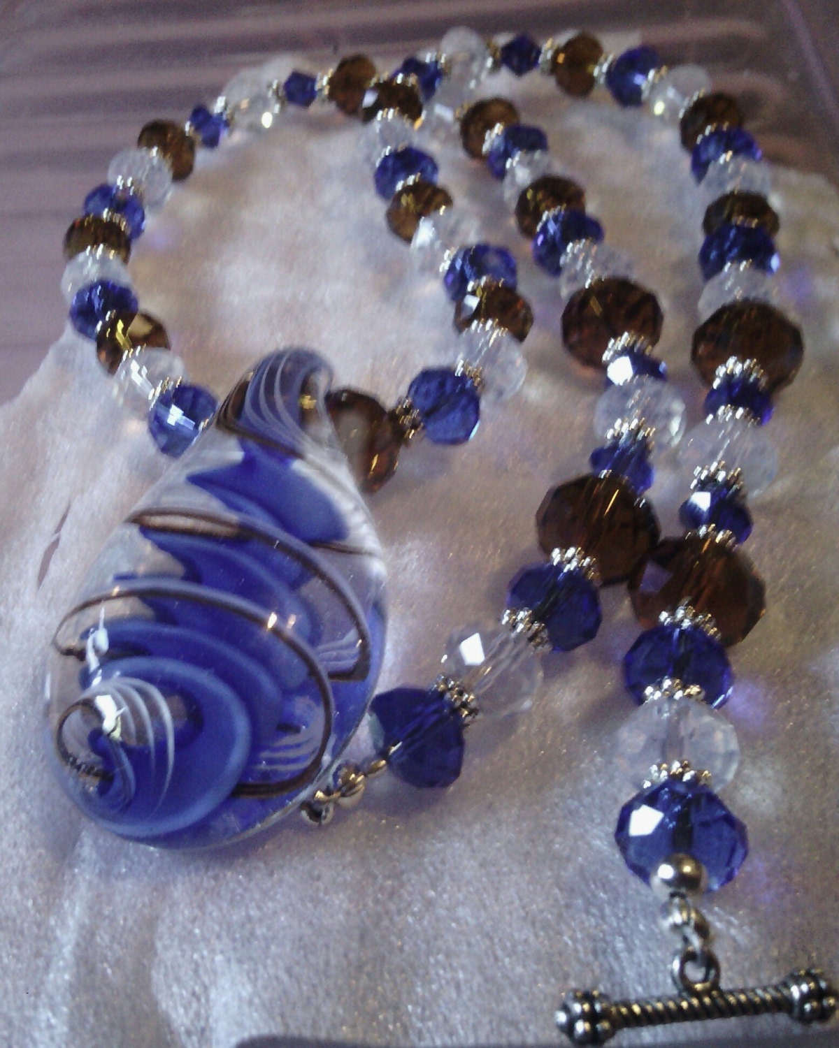 Chocolate Blue Murano glass pendant necklace earrings set
