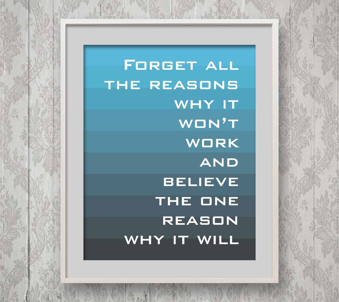 Inspirational Quote Print, Blue Ombre stripe, 8x10, Famous Quotes, Inspirational words, Modern Typography, teen gift, literature lover