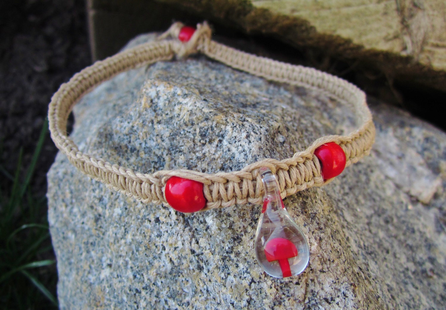 Mushroom Pendant Hemp Necklace Choker