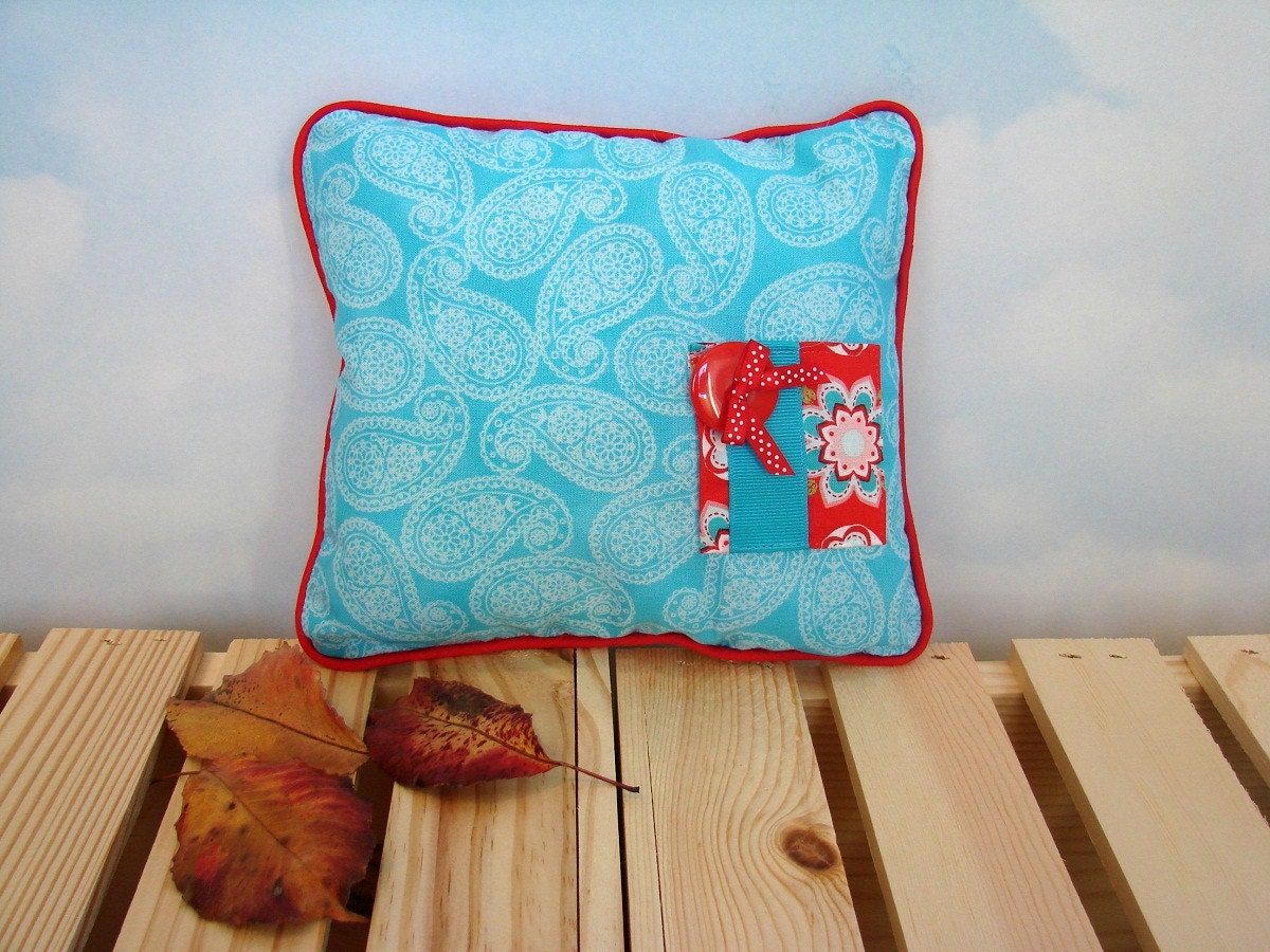 Tooth Fairy Pillow, Turquoise Pillow, Red and Turquoise Tooth Fairy Pillow