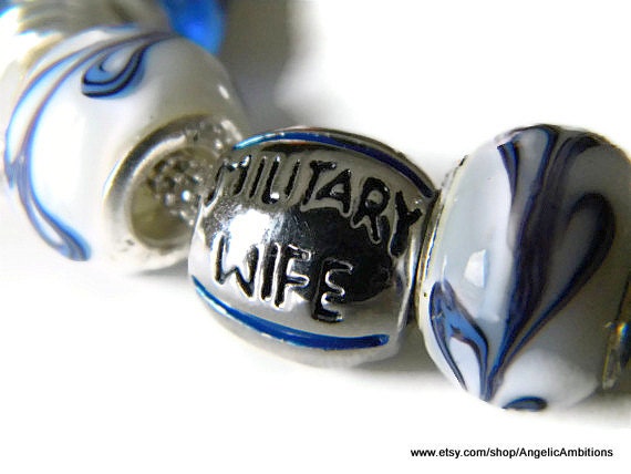 Military Wife European Charm Bracelet with Murano Glass Beads