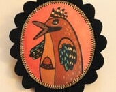 Jay bird felt brooch, illustrated by me and handprinted
