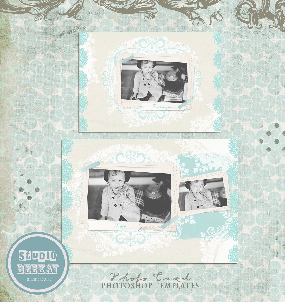 7x5 My Card/ Birth Announcement Card Psd Template vol.25