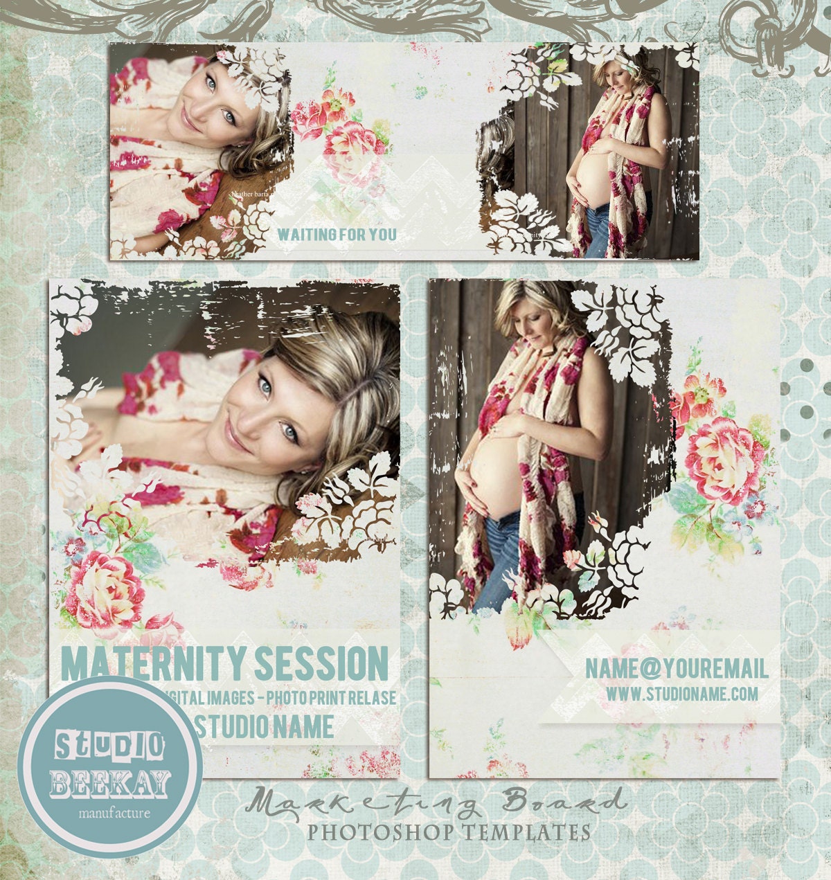 INSTANT DOWNLOAD Maternity Marketing board, psd template photoshop ( 5x7 in Thank you Card ), timeline cover