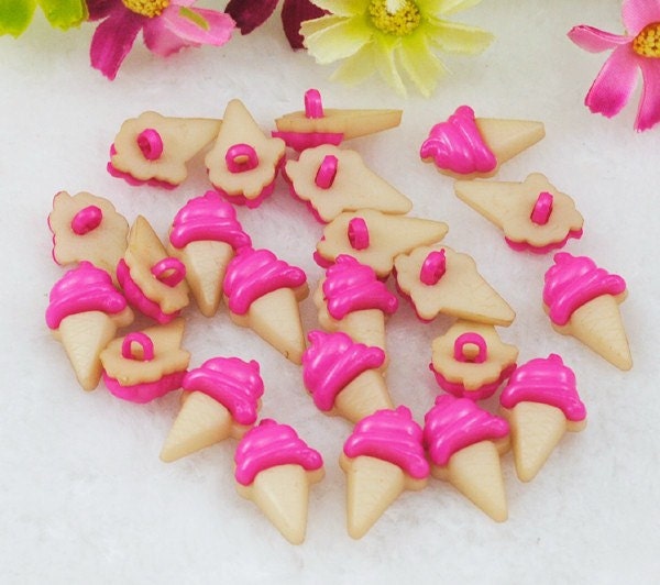 5 pc Hot pink Ice cream cone button- plastic - scrapbook button