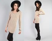 Vtg 90s Nude Lace Bandage Crochet Lace Bodycon Mini Dress XS-S