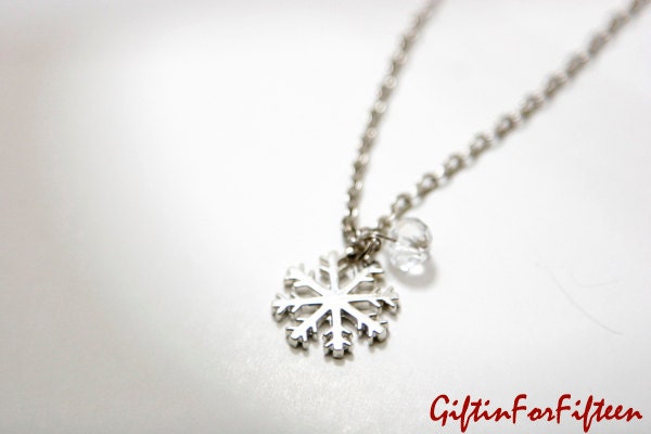 Flake - Stainless Steel Snowflake On Sterling Silver Plated Chain, Dainty, Minimalist, Simple, Everyday, Bridal Mixed Metal, Wedding Jewelry