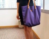 Summer Sale 10% OFF Purple Canvas Tote Handmade Shoulder Bag Shopping Diaper Bag Women Tote Simple Bag Leather Handles Tote Clutch