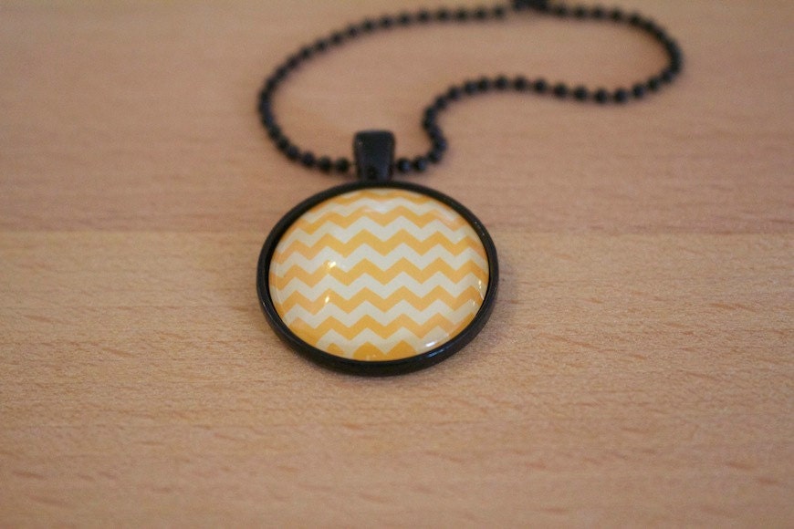 Yellow and White Chevron Necklace