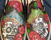 Hand-painted Day of the Dead Skulls on Vans shoes