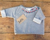 Hand Embroidered Unisex Cropped Sweater - Grey with Red & Turquoise Triangles