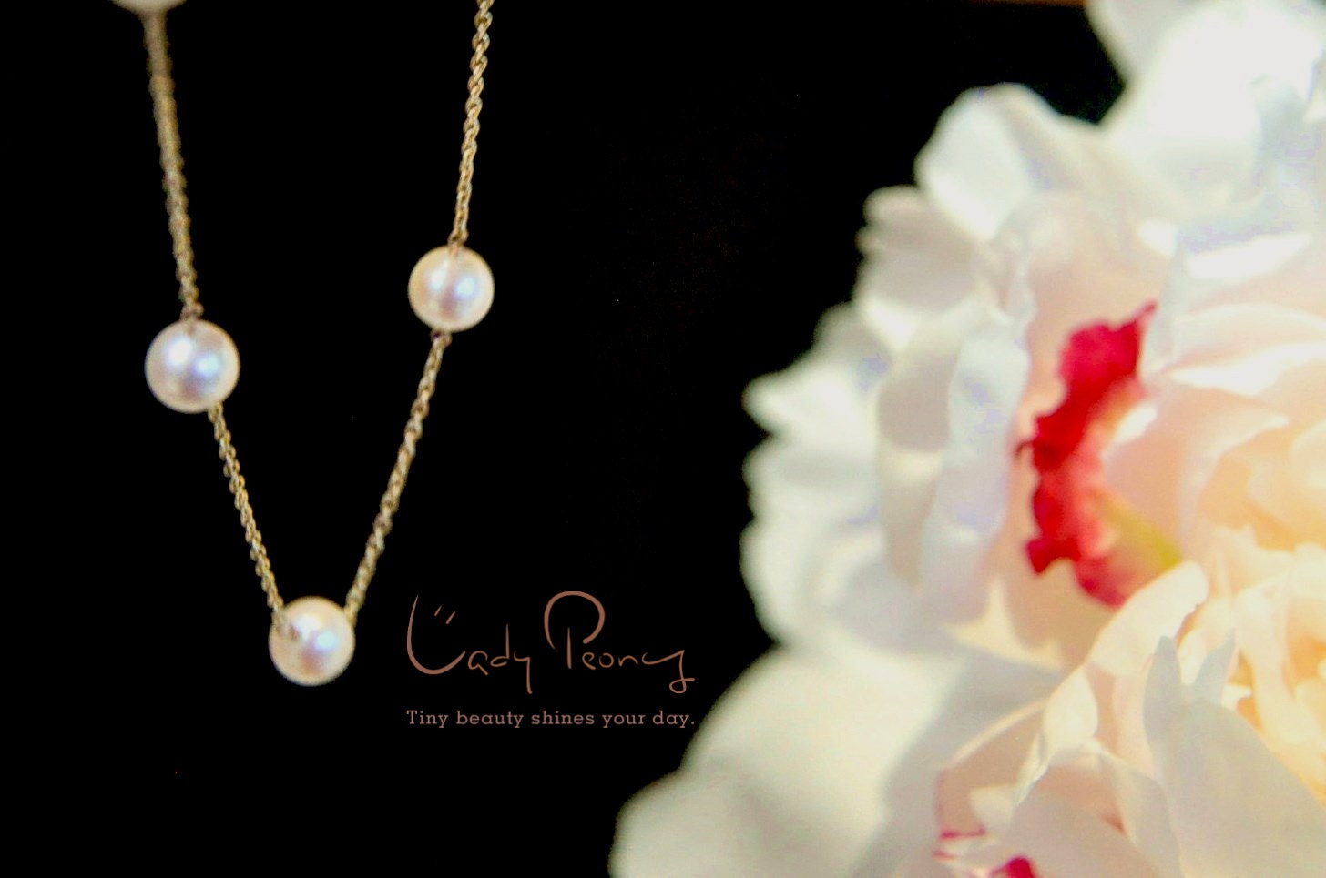 Lady Peony Bridal Series- Pure 14k Gold Chain Elegant White Round Freshwater Pearl Necklace