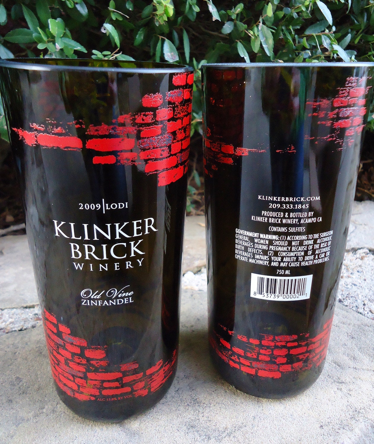 Recycled Wine Bottle Glasses Klinker Brick Winery Zinfandel Set of 2