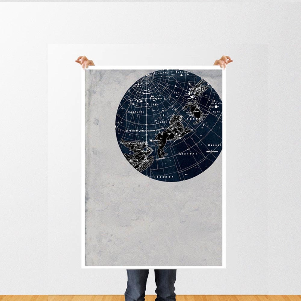 Vintage Inspired Astronomy Print Poster, Constellations,Stars Map,  Zodiac, Gemini, Cancer, Leo, Virgo