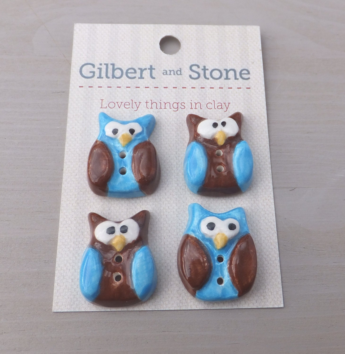 Owl buttons ceramic owl flatback embellishment blue