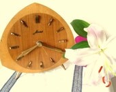 vintage wood triangle clock- 60s clock- home decor- midcentury modern art- brown gold interior - time