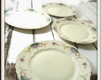 set of 4 small dishes- breakfast table- wedding brunch- vintage mid century decor- floral hand painted dishes- high quality