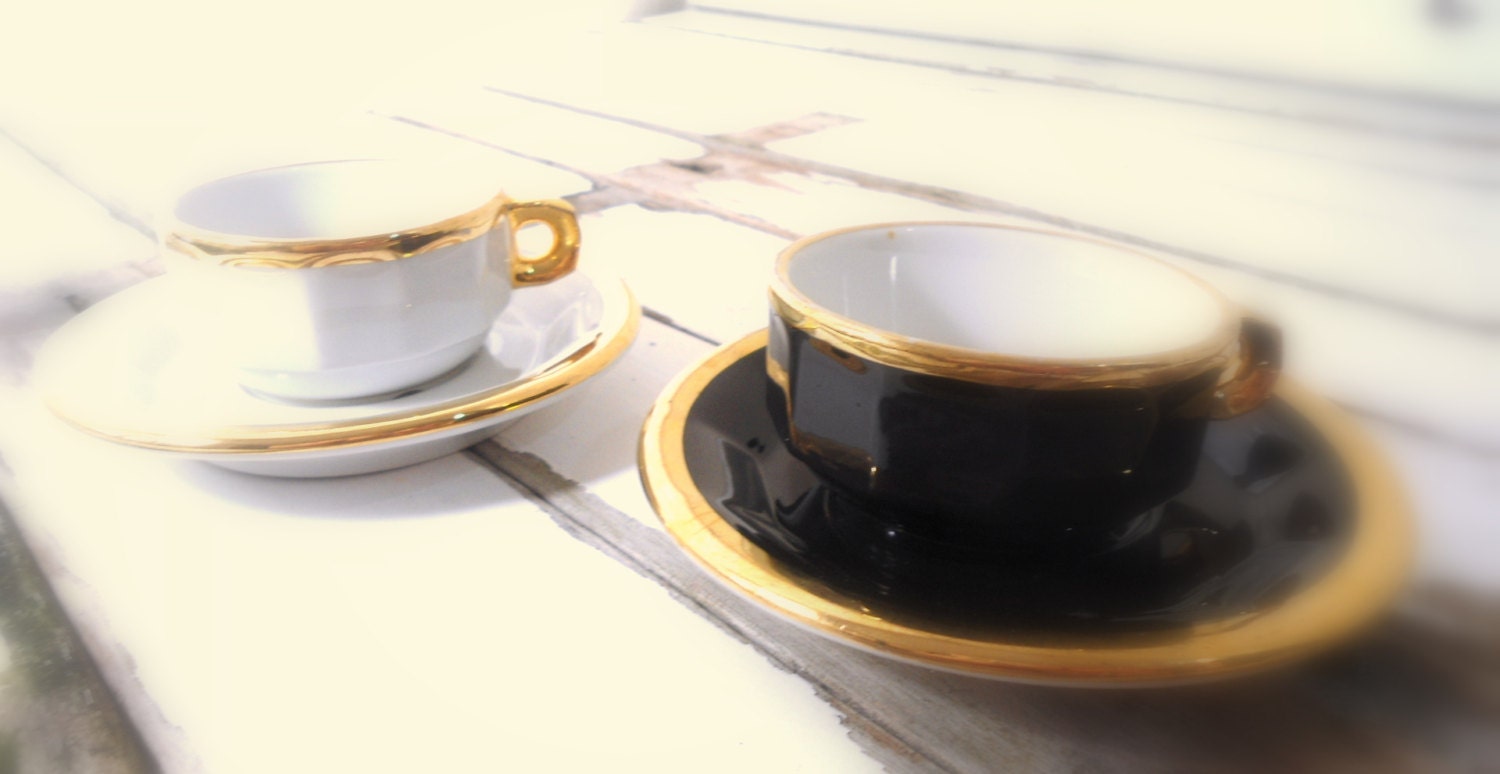 french decor- coffee cups- Paris decor- gold/blak/white decoration- expresso cup- wedding gift-  Sweetlakevintge