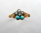 Payment for Danielle// Beautiful Antique Victorian Turquoise, Pearl and Diamond Pansy Locket Flower Ring 14K