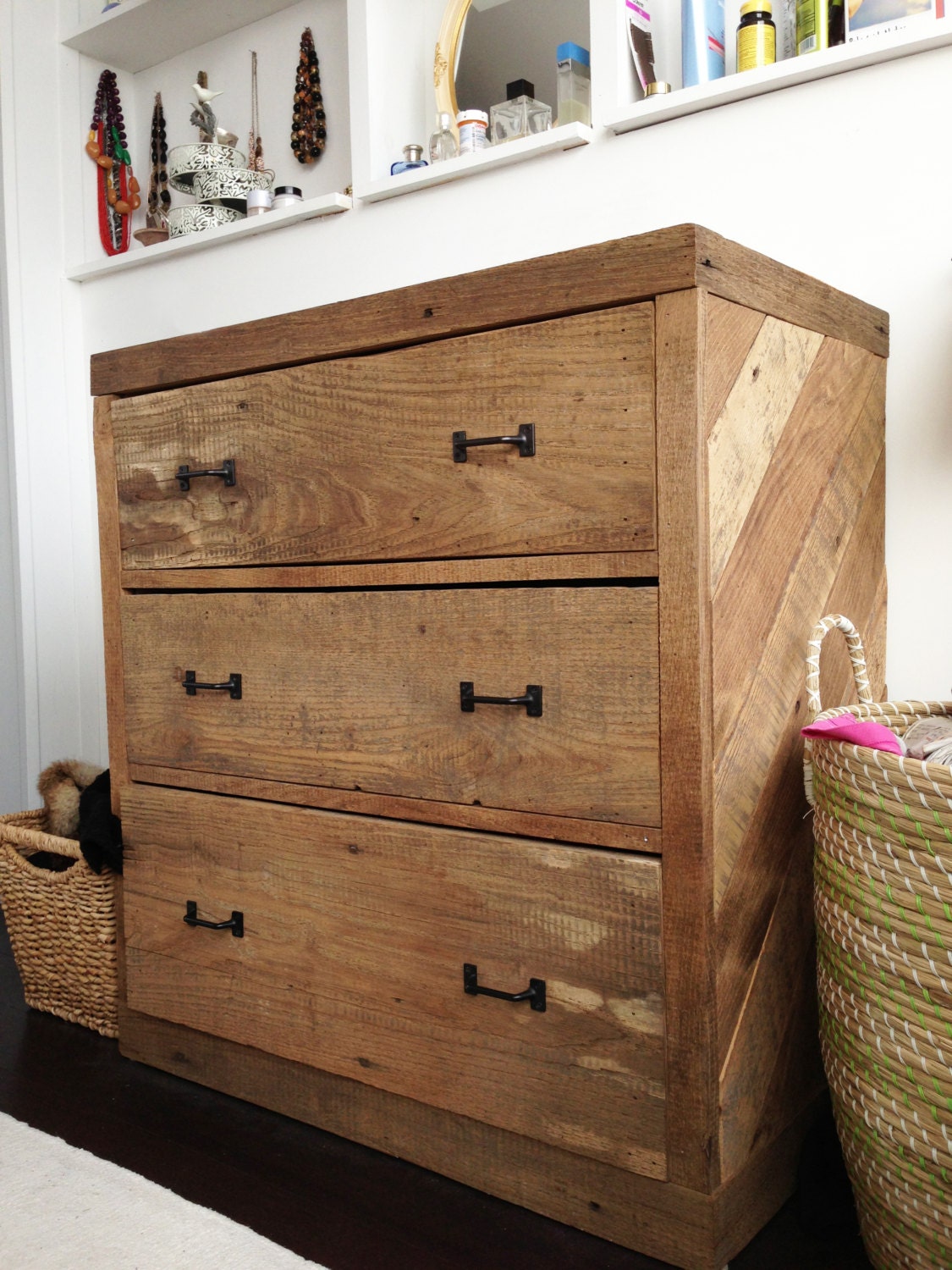 Handcrafted Reclaimed Barn Wood Dresser Nightstand Table - - Chevron
