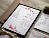 Wedding Invitation Modern Cherry Blossom Seen in Brown, Sand and Coral