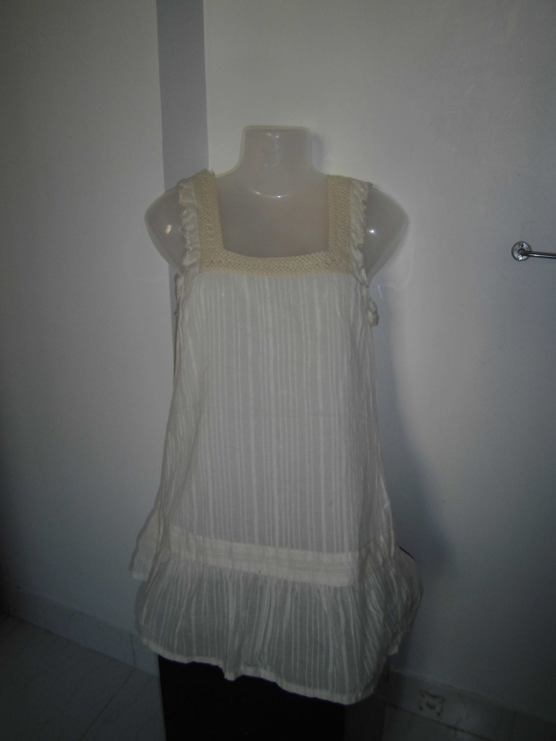 Summer Top: Linen Blouse, Tank Top,  Lace Blouse, Women's Blouse, Sheer Blouse, Embroidery Blouse, Off White Blouse