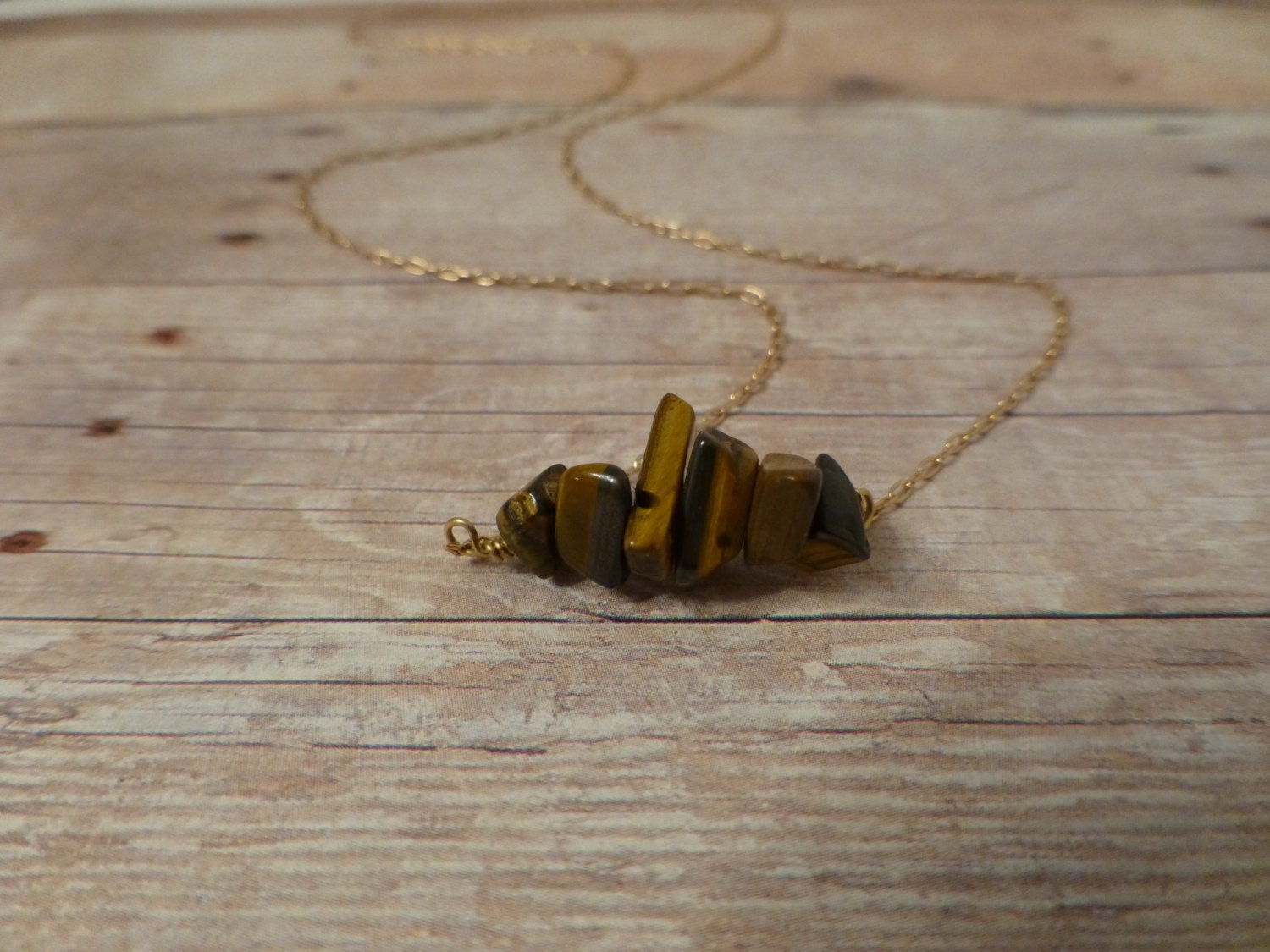 Eye of the Tiger Necklace - Simple, Delicate, Dainty, Tiny Gold Bar Necklace
