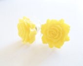 Yellow Rose Studs Post Earrings Wedding Jewelry  Wild Garden Roses  Shabby Chic Rose Garden Spring Summer Rose Earrings