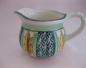 Vintage Hand Painted Creamer From Italy Green & Brown With Leaves Signed Mini Jug, Pitcher