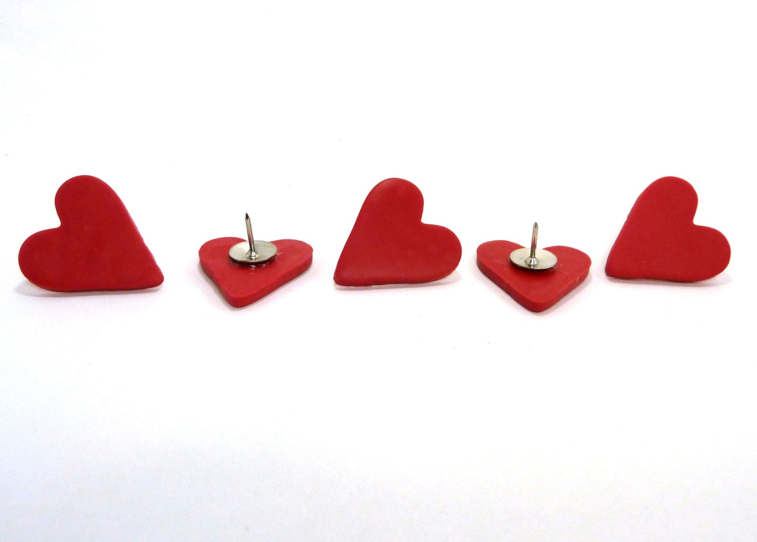 Red Heart Push Pins, Red Thumbtacks, Red Heart Office Supplies  (set of 5)