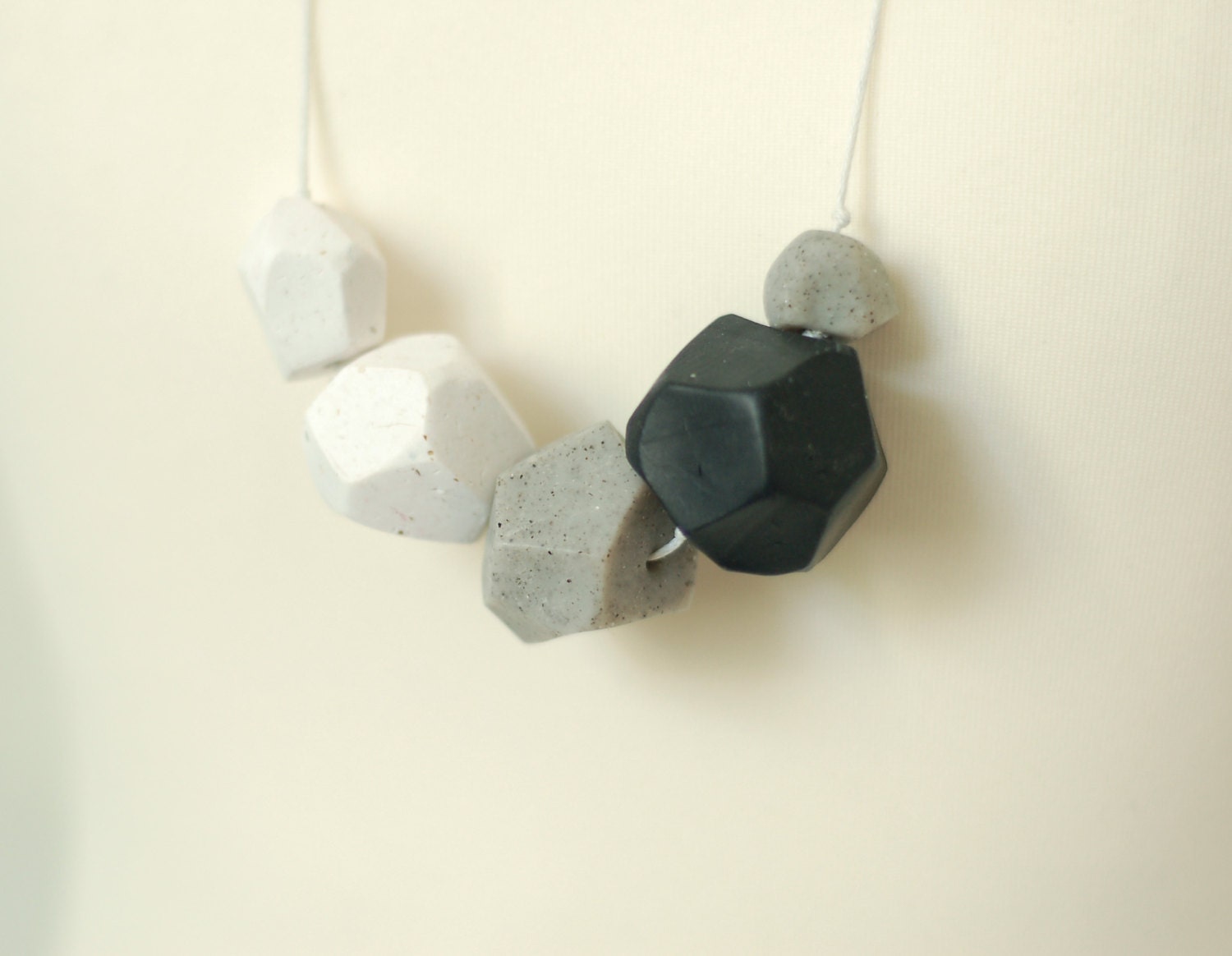 Geo grey and black faceted polymer clay necklace - Silkheaven