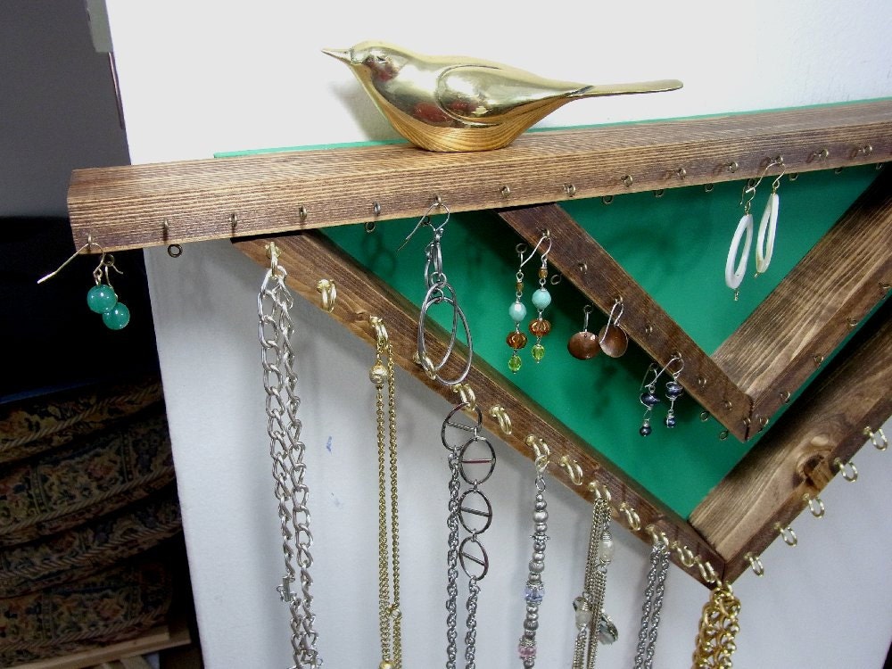 Jewelry Organizer Hanger Green and Honey Walnut  "V is for..."