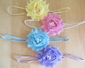 Happy Easter Headband Set, Floral Shabby Flower with Pearl,Newborn to Toddler Headband-Made to Order