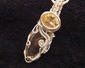 Sterling silver Rutilated Quartz and Citrine wire wrapped pendant