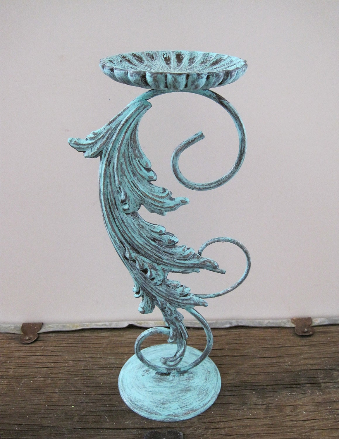 Mint Green Candle Holder Wrought Iron French Country Home Decor