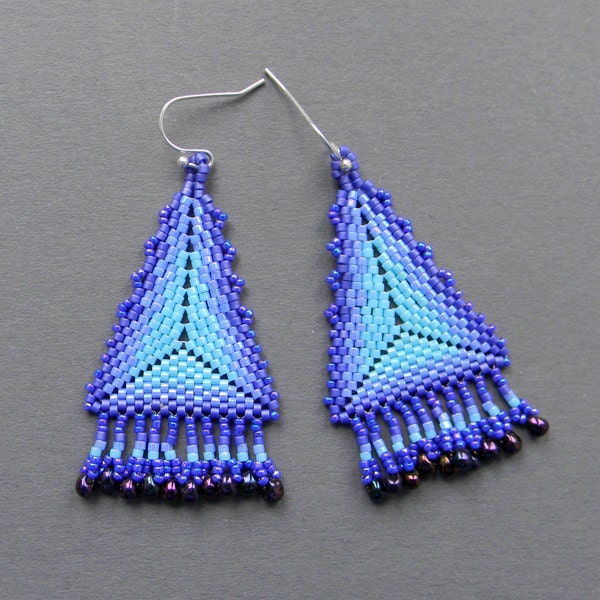 Blue Seed bead earrings - Triangle Peyote Earrings