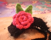 Crocheted Cat or  Dog Hats with Rose Flower X Small and Small
