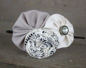 Rosette, Tan, Grey, Cream, Multi color headband, rolled fabric flower, Hair Accessory, Women's headband, Fabric Flower