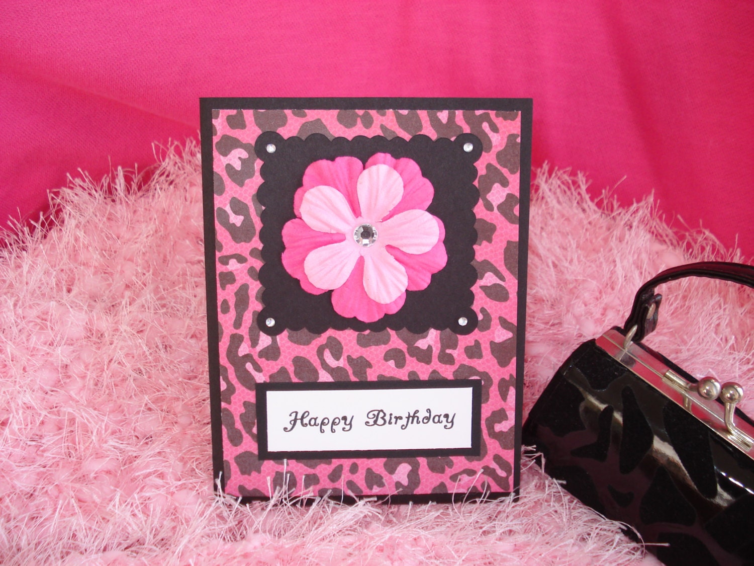 Girls Birthday Card, Woman, Cheetah, leopard, Feminine, Pink, Sister, Friend. Birthday, handmade
