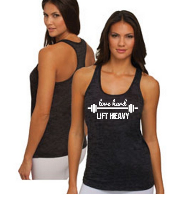 Love Hard Lift Heavy, Racerback Burnout, Black, MEDIUM