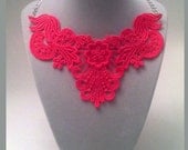 Neon Pink Lace Bib Statement Necklace - 18 inch