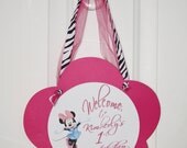 Happy Birthday Zebra Minnie Mouse Door Sign, Pink Birthday Sign Handmade, Disney Princess Party Decorations