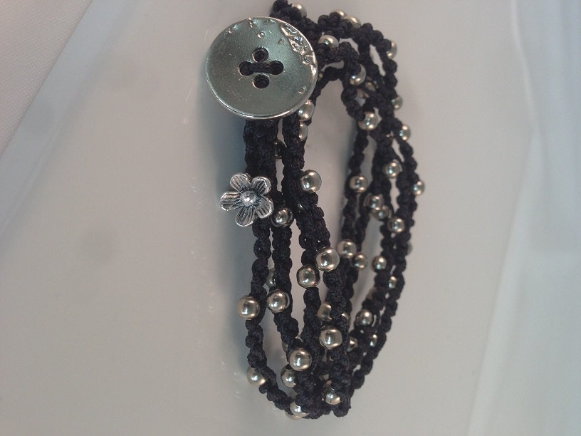 Crocheted Wrap Bracelet ore necklace, boho, surfer girl, Beach Jewelry in black nylon thread, wrap 5x