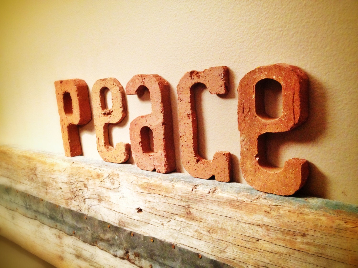 Brick Letters Word Art : PEACE /  typography, wall art, masonry, industrial, shabby chic style 