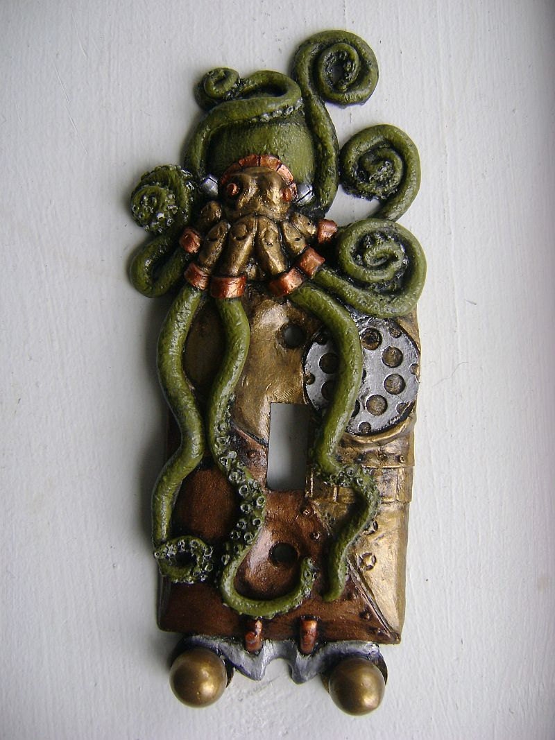 SteamPunk Octopus Light Switch Cover Art Sculpture key chain holders Animal Wall Decor  Gift.